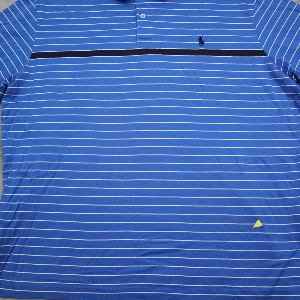 Polo Shirt Mens XL Blue Striped Ralph Lauren Moisture Management Pima Rugby Golf